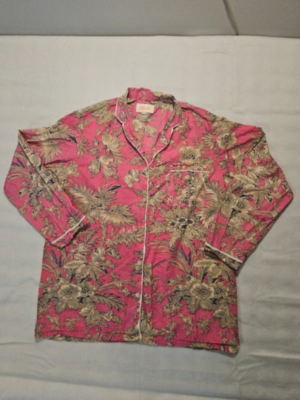 Lilbelle Pink Tropical Floral Cotton Notch Collar Button Down PJ‎ Top - Small